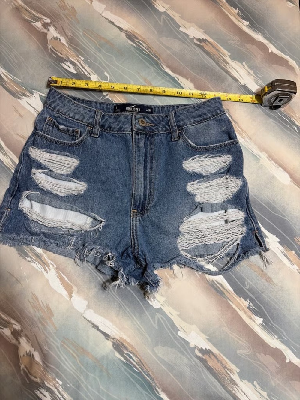 Hollister Ripped Mid-Blue Denim Cutoff Shorts